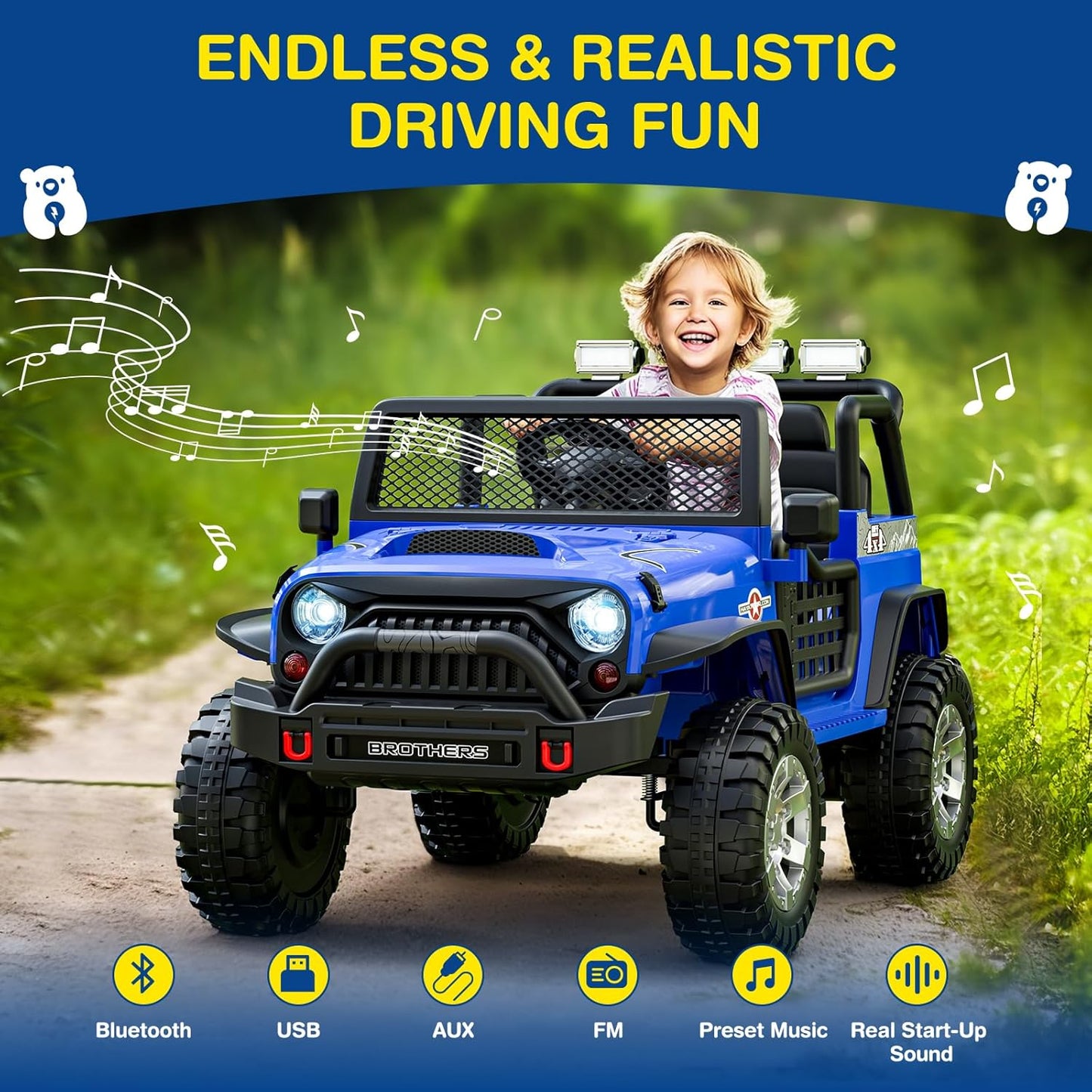 L8 2 Seater Ride On Car, 12V Kids Electric Car w/Remote Control, 4-Wheel Suspension, Bluetooth Speaker, Multi Music Modes, 3 Speeds, LED Lights, Xmas & Birthday Gift Ideas for Kids Ages 3+