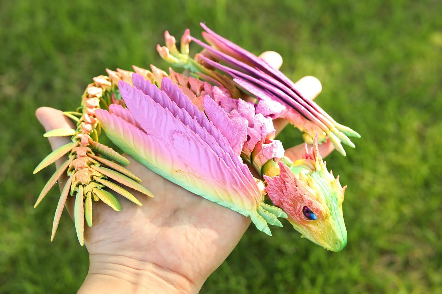 Feathered Wyvern Dragon，3D Printed Dragon with Wings，Articulated Dragon，Fidget Toy Surprise，Desktop Pet (Rainbow)