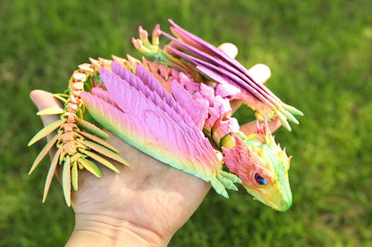 Feathered Wyvern Dragon，3D Printed Dragon with Wings，Articulated Dragon，Fidget Toy Surprise，Desktop Pet (Rainbow)