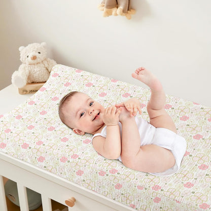 Bearmoss Changing Pad Cover, 2 Pack Muslin [100% Cotton] Diaper Changing Table Covers, 32'' x 16'' Soft Breathable Changing Pad Sheets for Unisex Baby Girls and Boys with Strap Holes (Pinkfloral)