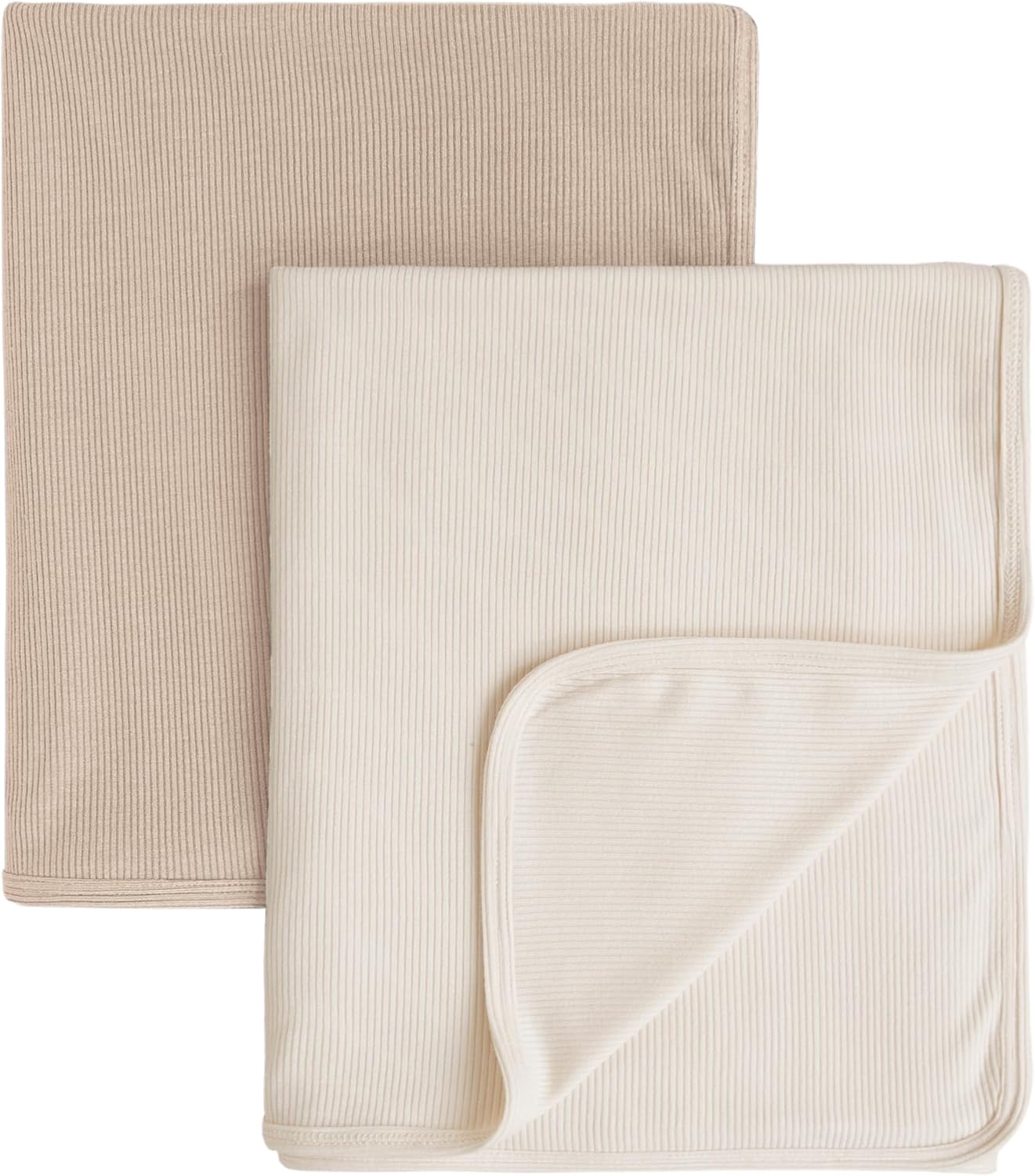 Konssy Knit Baby Blanket 2 Pack, Soft Ribbed Swaddle Receiving Blankets for Boys & Girls