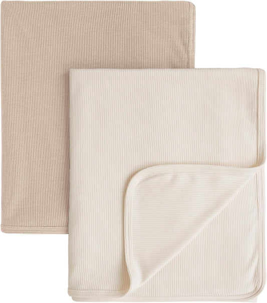 Konssy Knit Baby Blanket 2 Pack, Soft Ribbed Swaddle Receiving Blankets for Boys & Girls