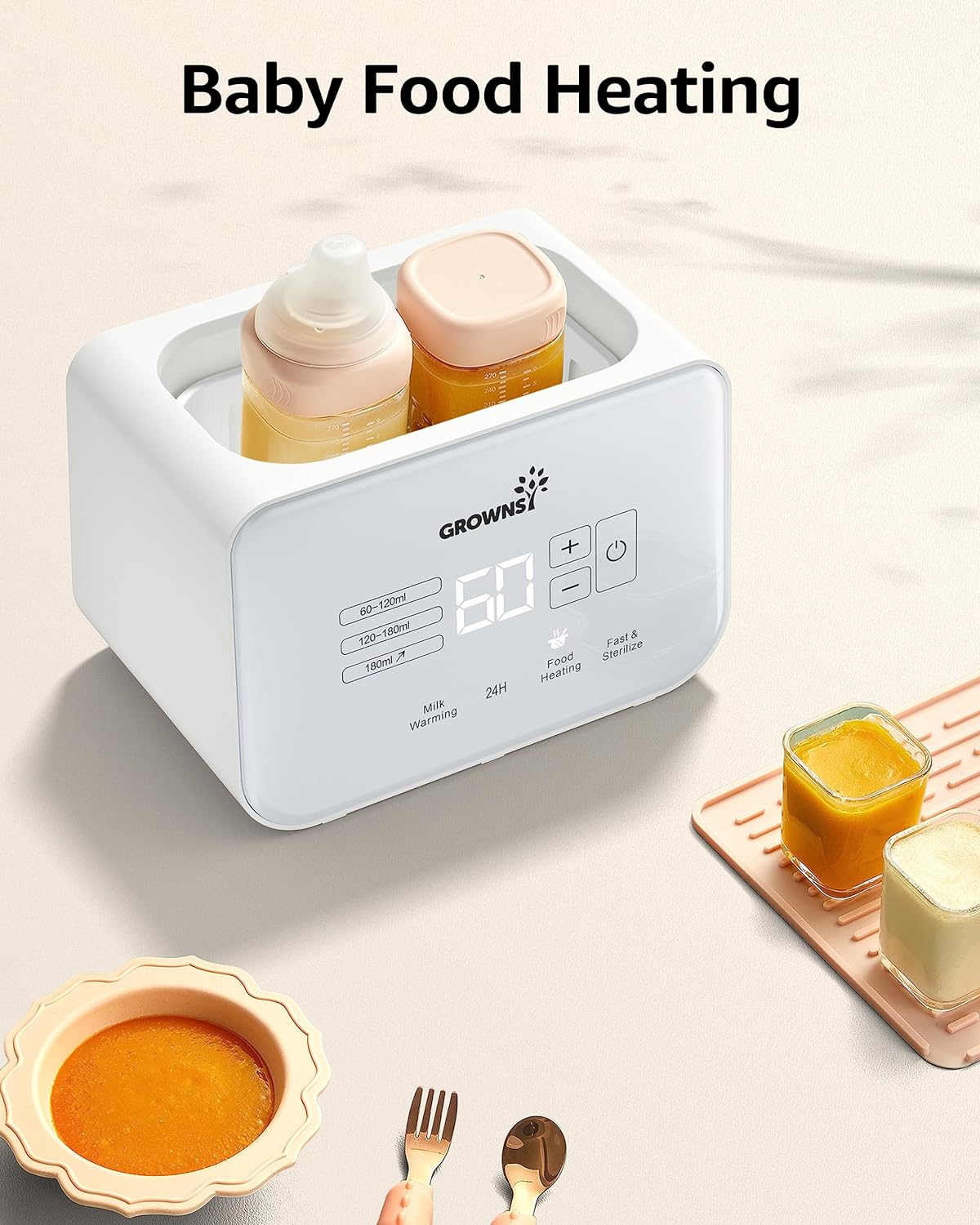Baby Bottle Warmer, Grownsy 8-in-1 Fast Milk Warmer with Timer Breastmilk or Formula, Fits 2
