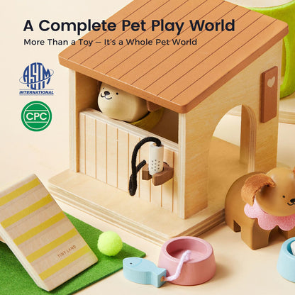 Tiny Land Wooden Dollhouse Animal Set for Toddlers, Dollhouse Accessories