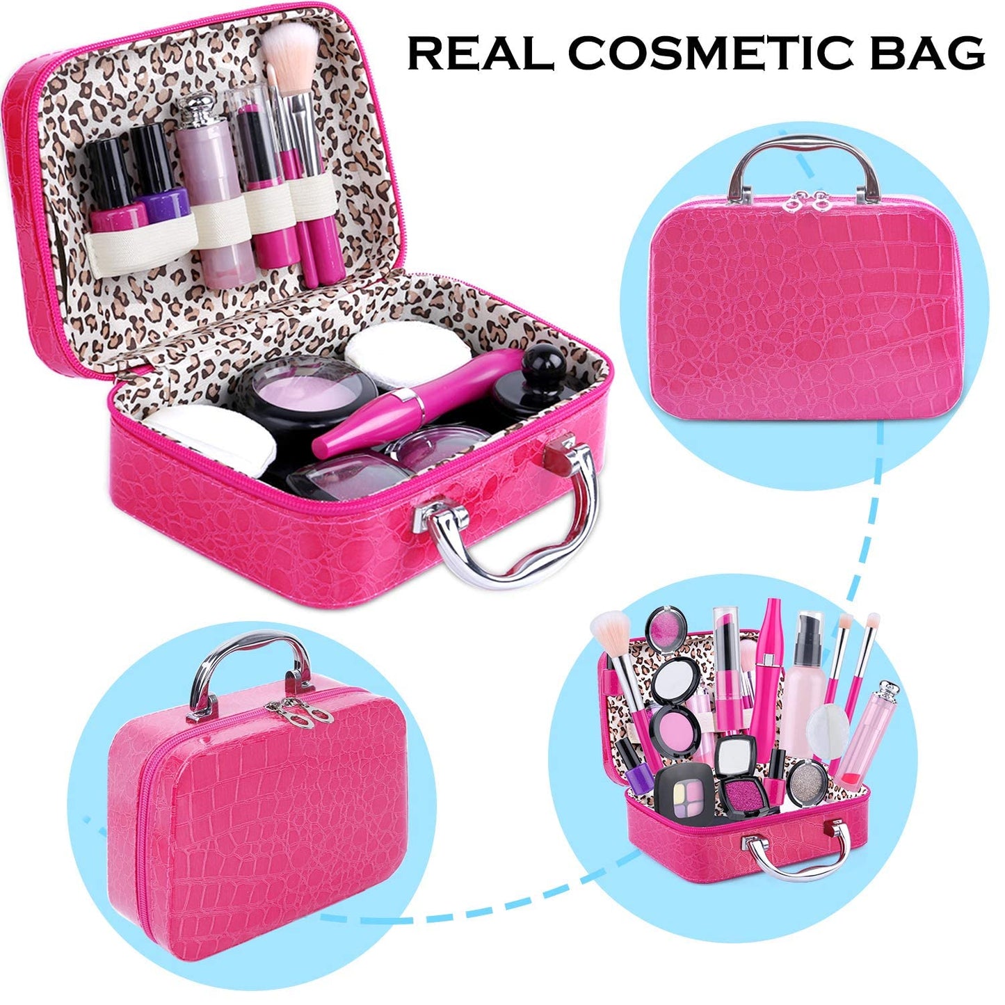 TEPSMIGO Pretend Makeup Kit for Girls, Kids Pretend Play Makeup Set - with Cosmetic Bag for