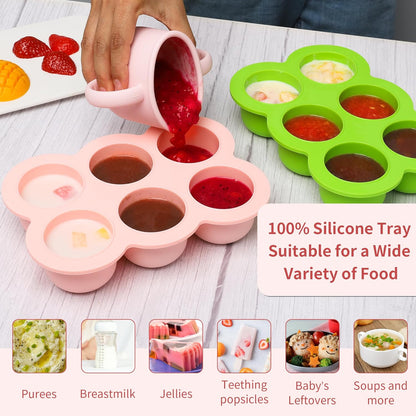 Baby Silicone Freezer Tray with Clip on Lid, 6 x 3 OZ Baby Silicone Freezer Molds, Silicone Storage