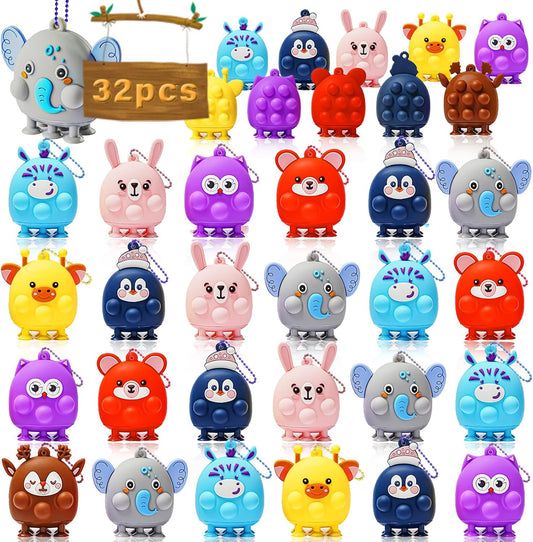32 Pcs Party Favors for Kids, 3D Animal Pop Fidget Toys Bulk, Sensory Bath Suction Toys for Toddlers, Carnival Treasure Classroom Prizes Box Toys, Fidget Stocking Stuffers Birthday Party Gifts