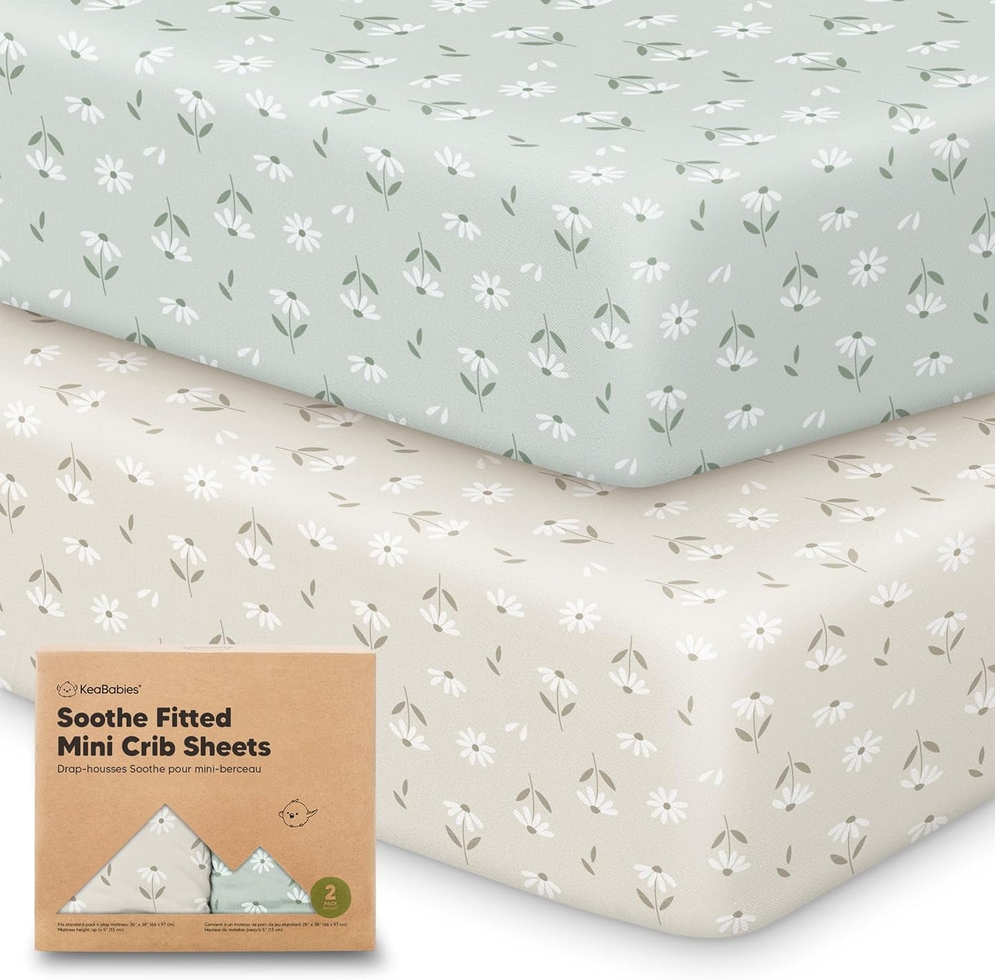 2-Pack Mini Crib Sheets Fitted - 38x26 Pack N Play Sheets for Pack and Play Mattress, Organic