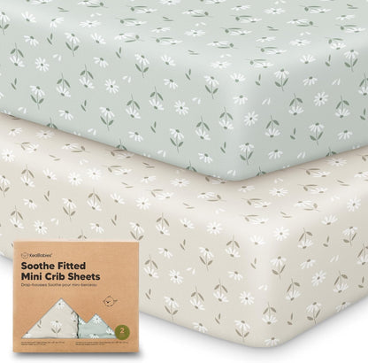 2-Pack Mini Crib Sheets Fitted - 38x26 Pack N Play Sheets for Pack and Play Mattress, Organic