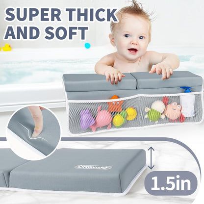 URMYWO Bath Kneeler and Elbow Rest Pad Set - 1.5" Thick Baby Bath Kneeler Pads with Toys Organizer
