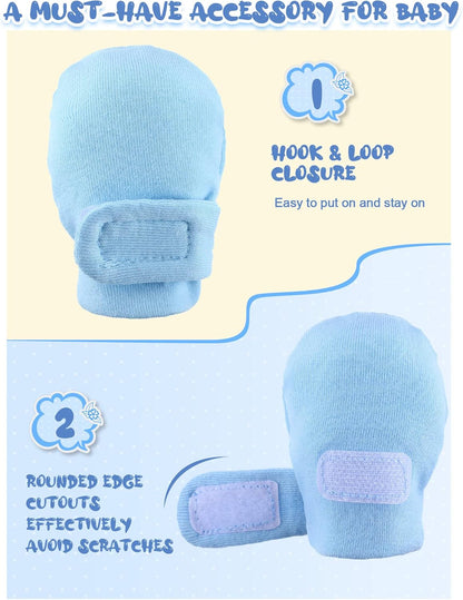 Newcotte 12 Pairs Adjustable Preemie Baby Mittens No Scratch Newborn Cotton Breathable Gloves Warm Mitts for Boys Kids