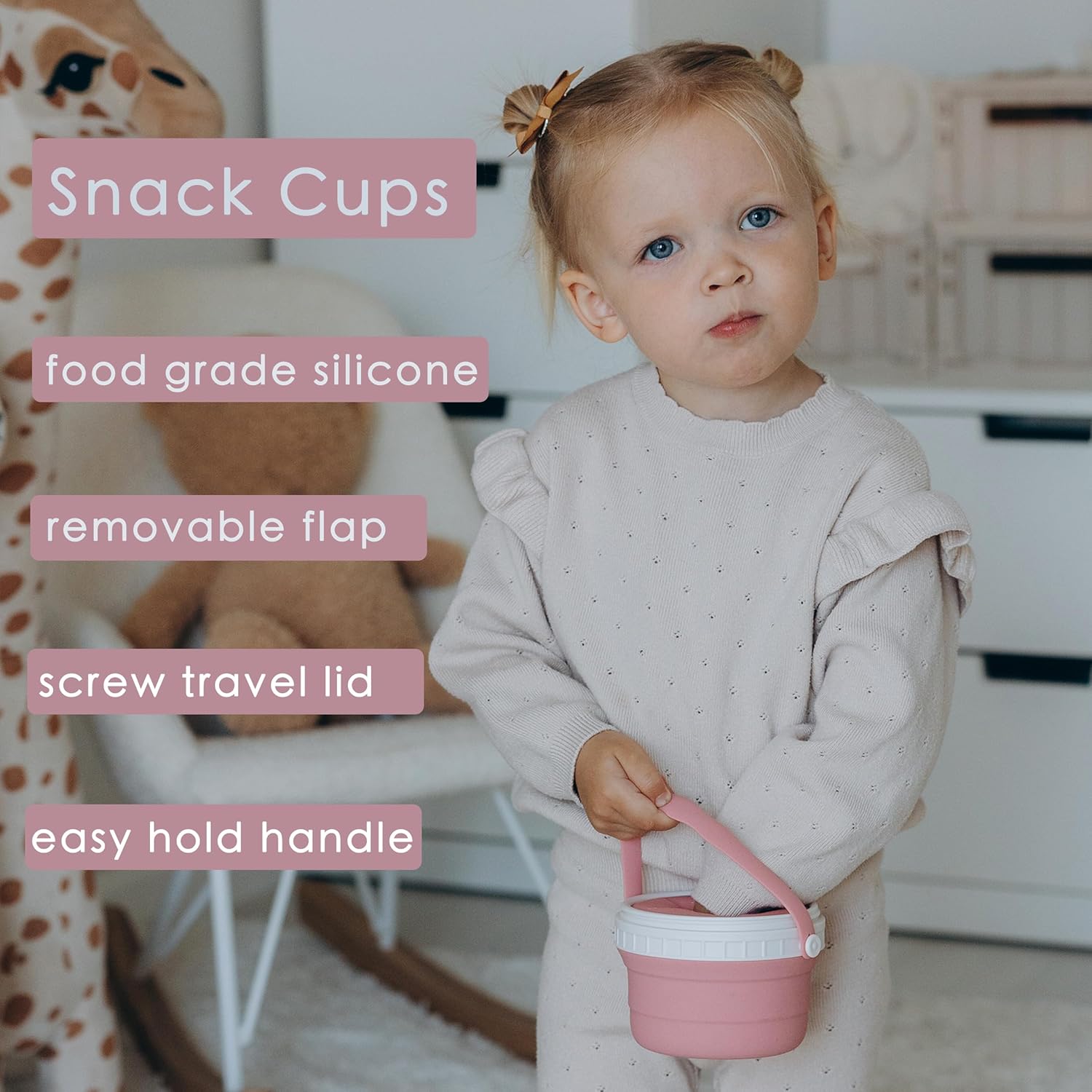 No Spill Silicone Toddler Snack Containers, Detachable Silicone Flap for Filling&Cleaning