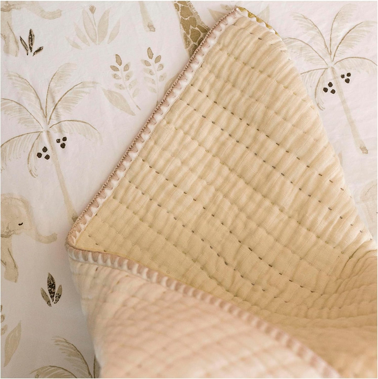 Crane Baby Blanket Quilted Cotton 36” X 36” Light Yellow Nursery Essential for Boys and Girls