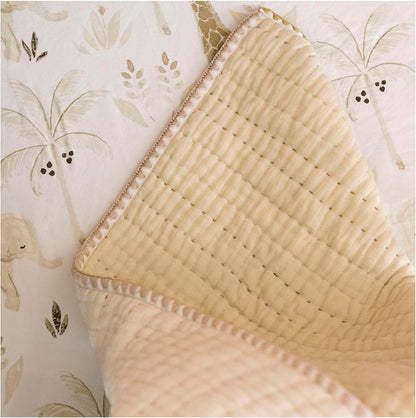 Crane Baby Blanket Quilted Cotton 36” X 36” Light Yellow Nursery Essential for Boys and Girls