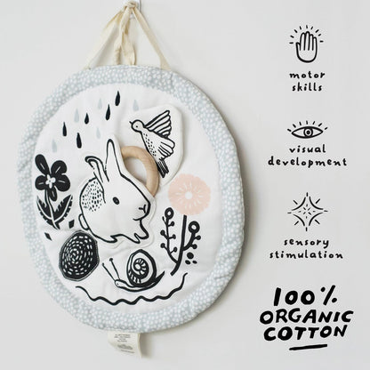 Wee Gallery Meadow Activity Pad Organic Baby Play Mat with Sensory Toys, High Contrast Newborn Essentials Soft Tummy Time Mat for Babies 0-12 Months, Visual and Motor Skill Development Toy