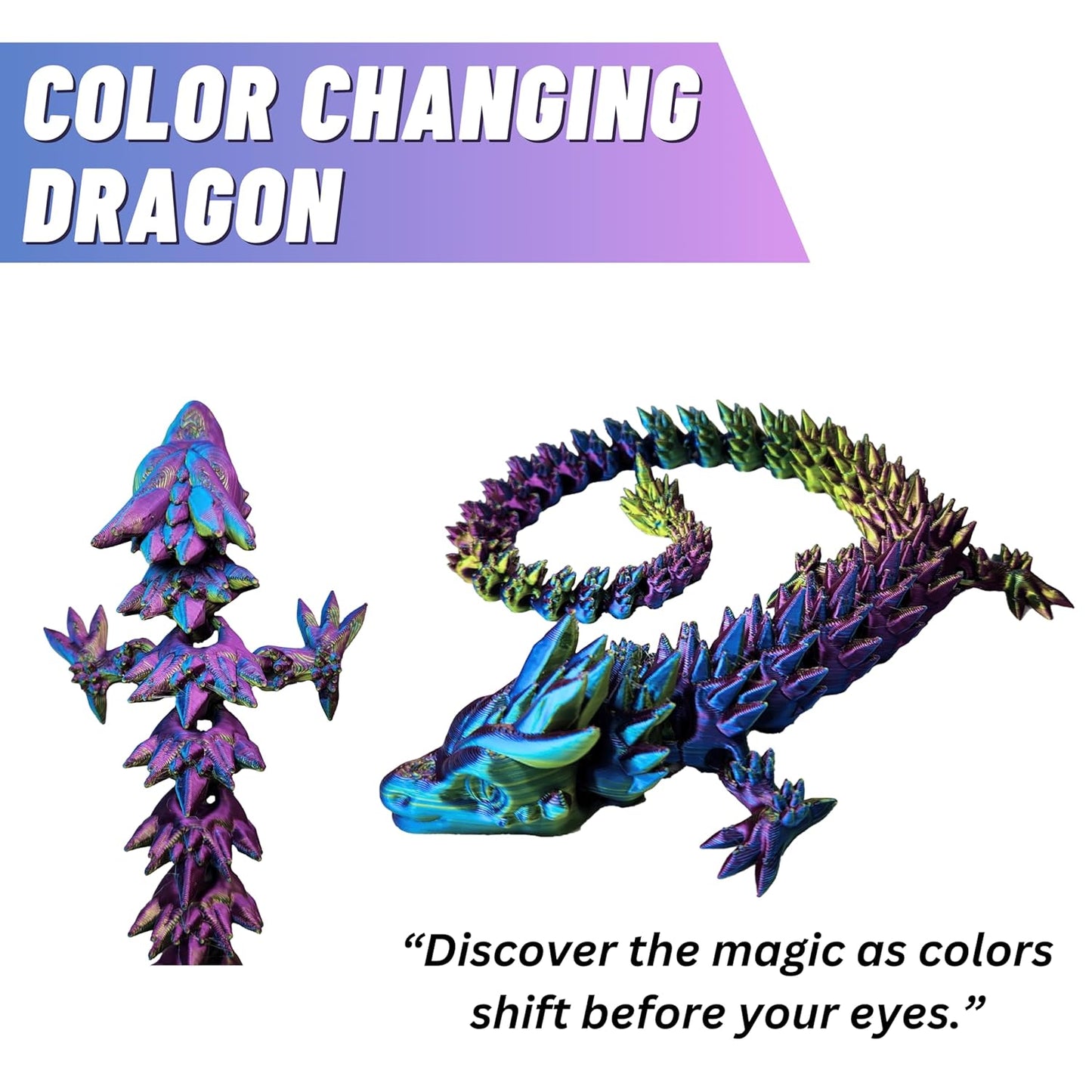 Large 20" Color-Morphing Dragon (New Version) Made in USA - Articulated Pets Dragon (RAINBOW NO EGG)