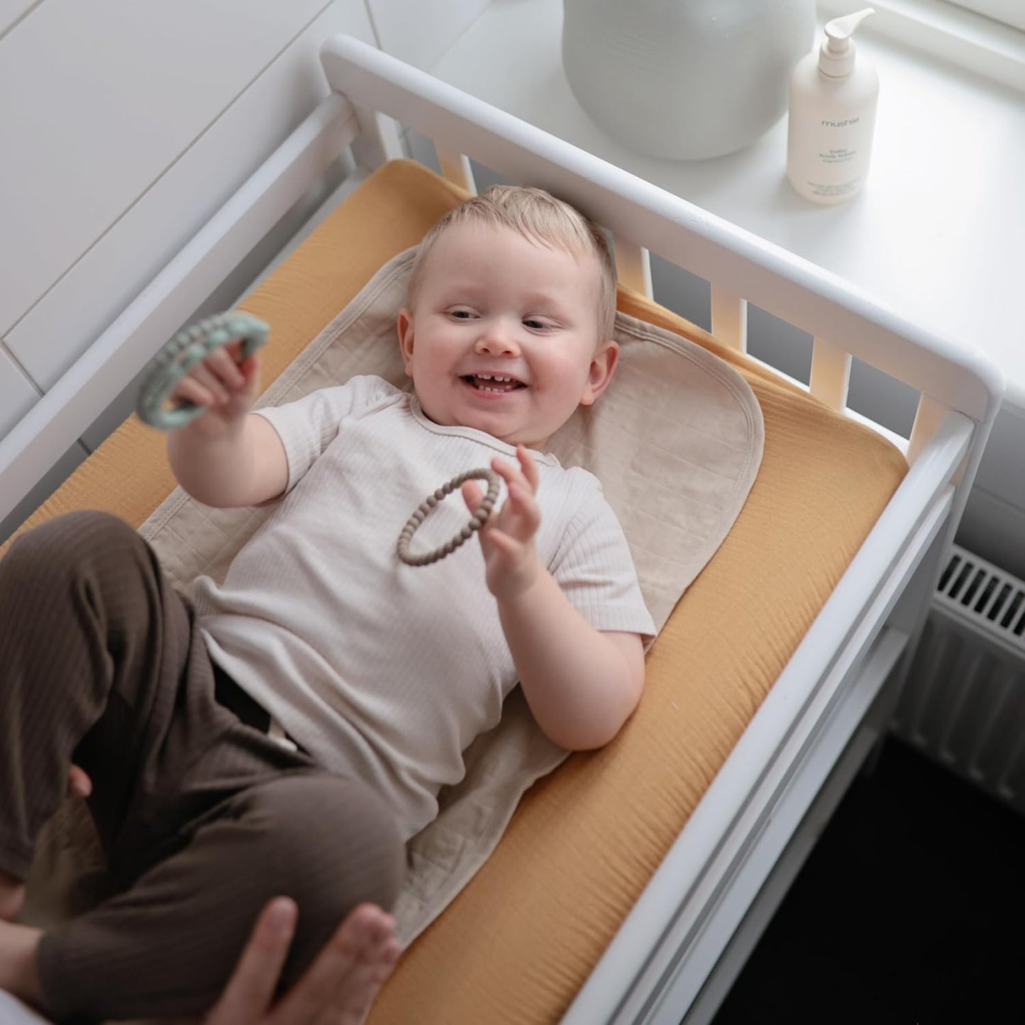 mushie Waterproof Changing Pad Liners | 100% Organic Cotton | Set of 3 (Natural Check Combo)