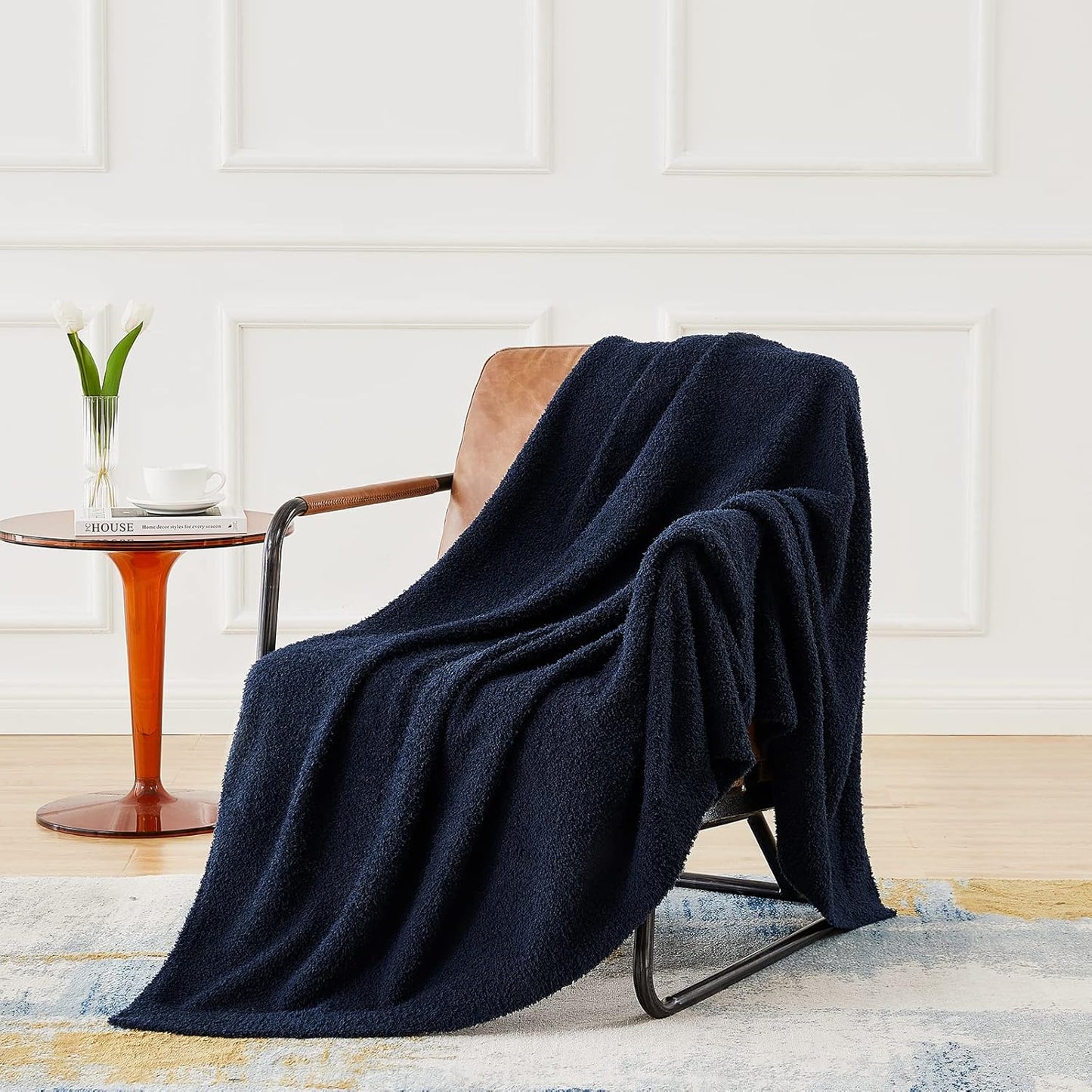 CYMULA Super Soft Knit Throw Blanket Twin Size Navy-Lightweight Plush Fuzzy Fluffy Warm Cozy