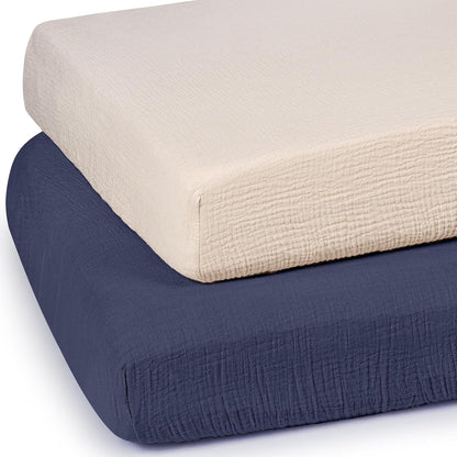 lulumoon Baby Muslin Crib Sheets - Toddler Cotton Fitted Crib Sheets Neutral for Boys and Girls