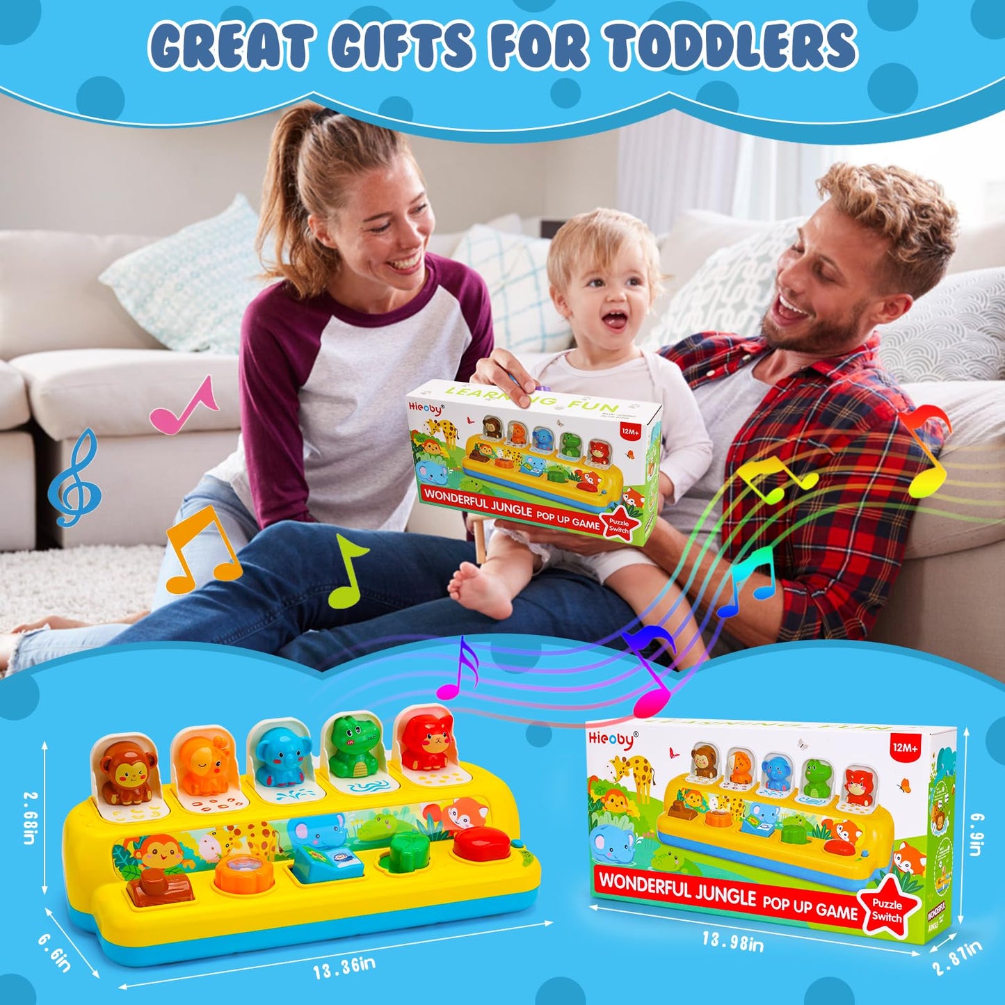 Baby Pop Up Toys with Music & Light Montessori Toys for 1 Year Old Boy Girl