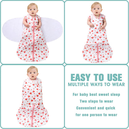 Newborn Sleep Sack Baby Swaddle,Swaddle me 6-12 Month,3-Way Adjustable Wearable Blanket,100% Rayon Cotton Swaddling Sleeping Bag，TOG 0.5 (Love, 6-12 Months)