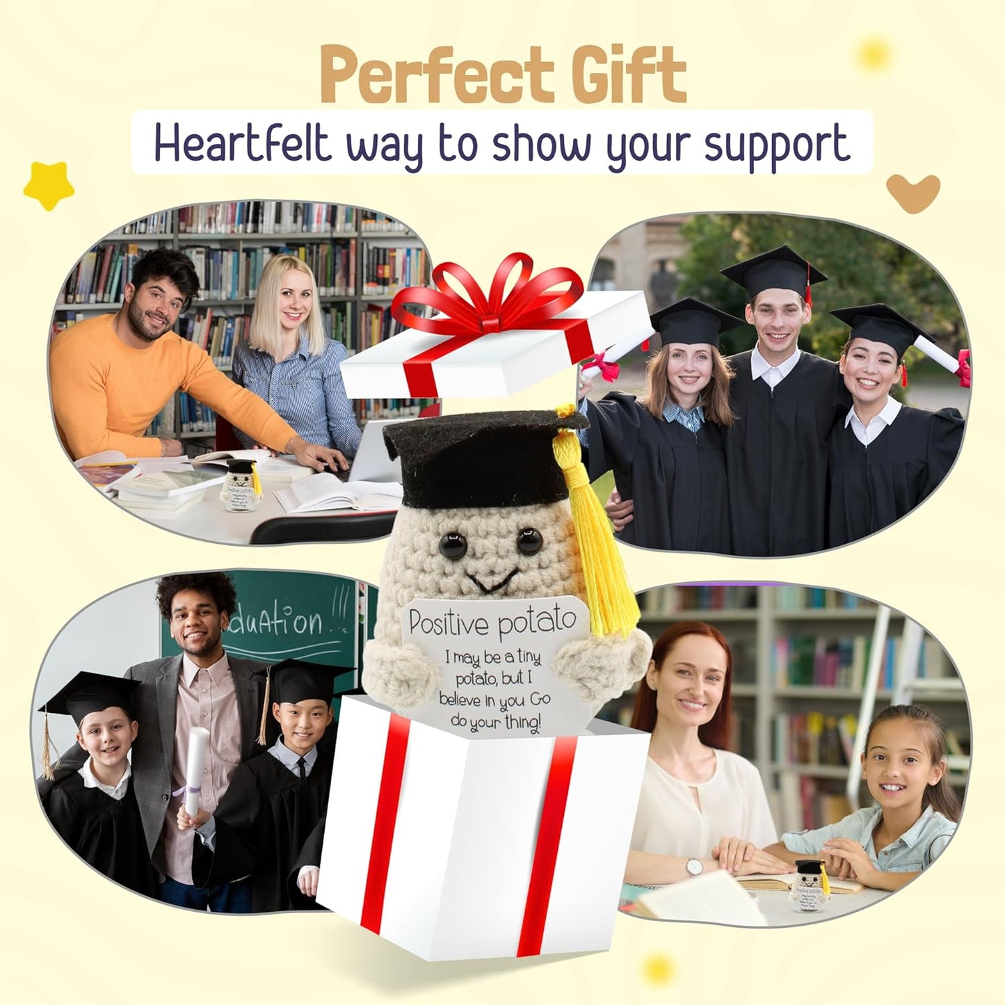 Graduation Gifts Positive Poato with Stand. Graduation Decorations, 2024 Graduation Gift. Office Desk Decor, Co Worker Gifts. Enouraging Emotional Su