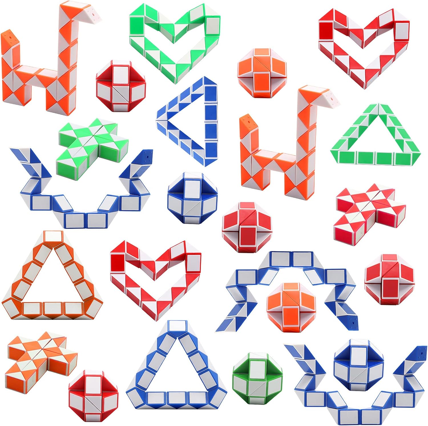 24 Pack 24 Blocks Magic Speed Cubes, Mini Snake Cube, Mini Plastic Puzzle Cube Toy for Kids Party