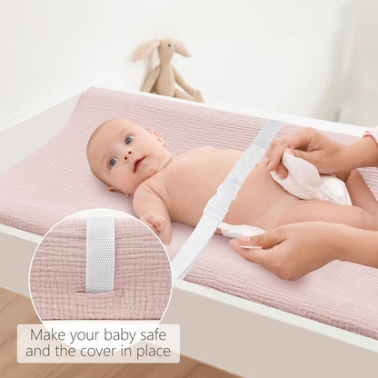 Bearmoss Changing Pad Cover, 2 Pack Muslin [100% Cotton] Diaper Changing Table Covers, 32'' x 16'' Soft Breathable Changing Pad Sheets for Unisex Baby Girls and Boys with Strap Holes (Pinkfloral)