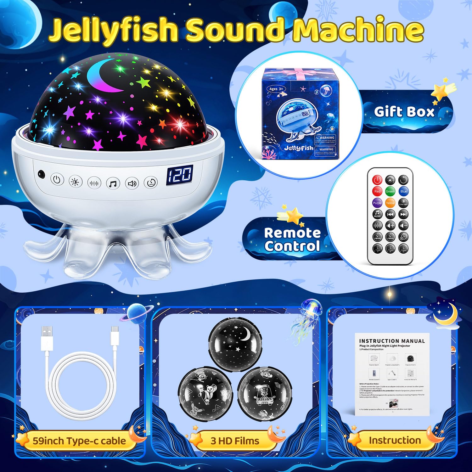 Baby Sound Machine with 30 Soothing Sounds,Night Light Projector with Star