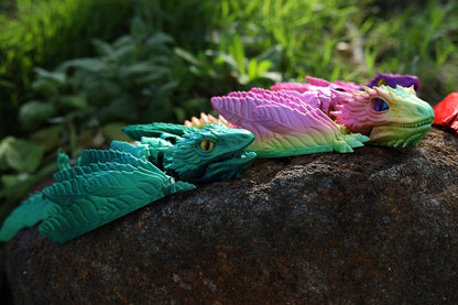 Feathered Wyvern Dragon，3D Printed Dragon with Wings，Articulated Dragon，Fidget Toy Surprise，Desktop Pet (Rainbow)