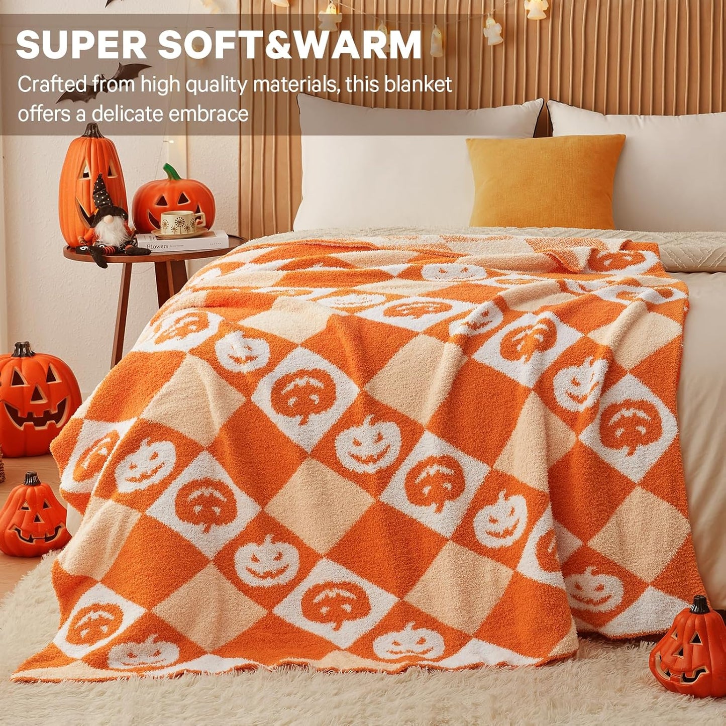 CYMULA Halloween Knit Throw Blanket - Pumpkin Blanket for Couch, Soft Cozy Lightweight Fluffy
