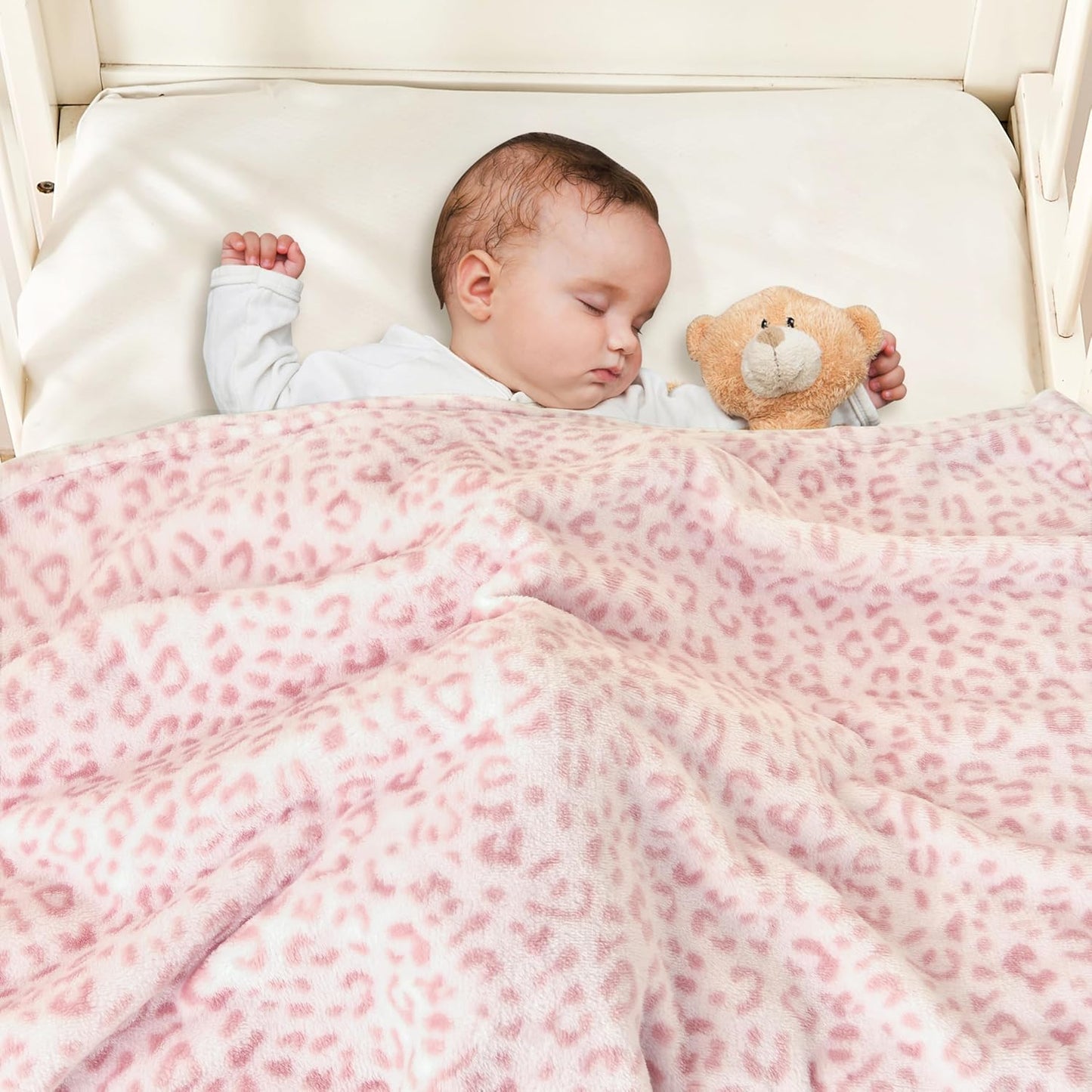 Yurhap Leopard Print Baby Blanket Fleece Baby Blankets for Girls, Ultra Soft Cozy Fluffy Infant