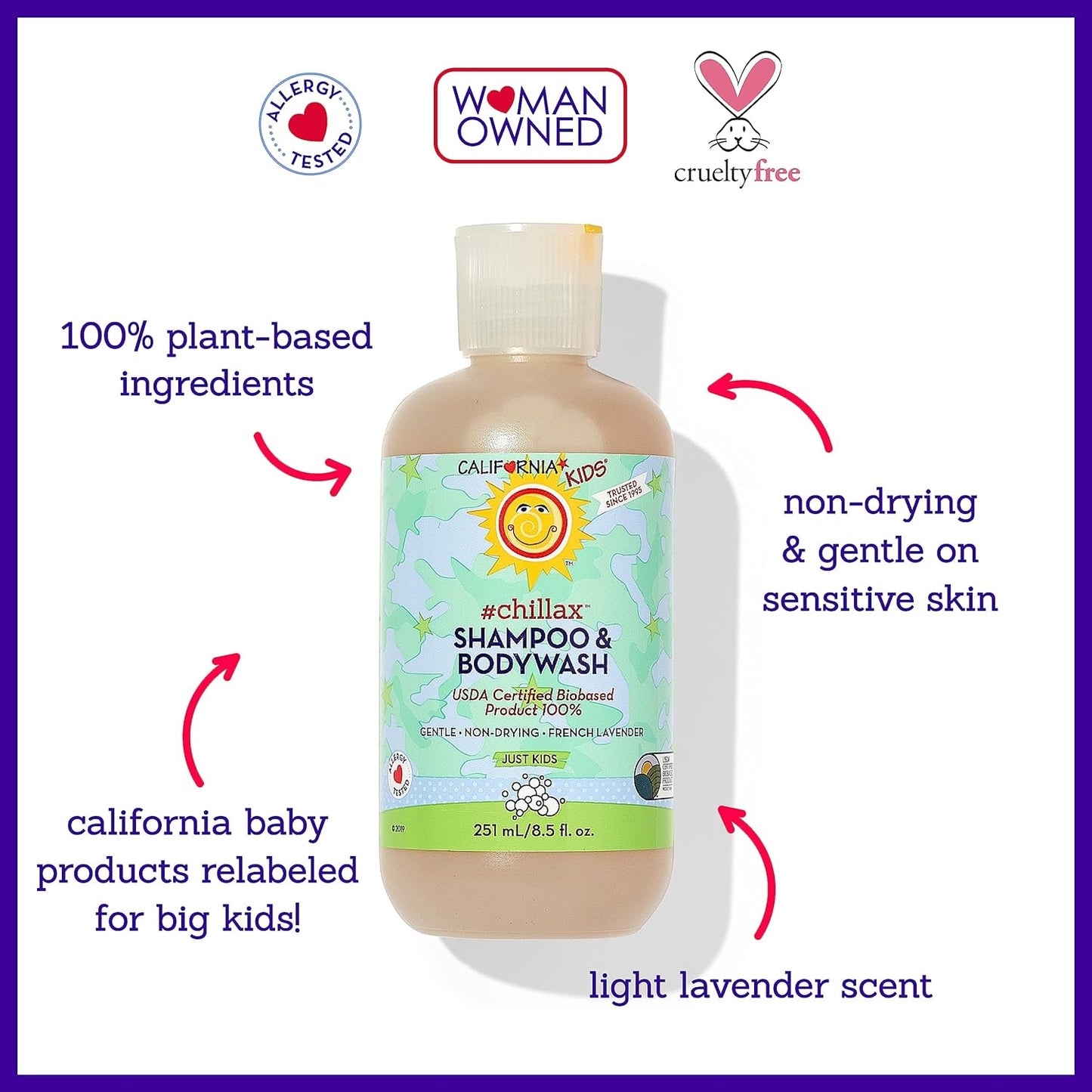 California Kids Shampoo + Body Wash | Chillax Lavender Body Wash | Gentle Skin Care for Kids +