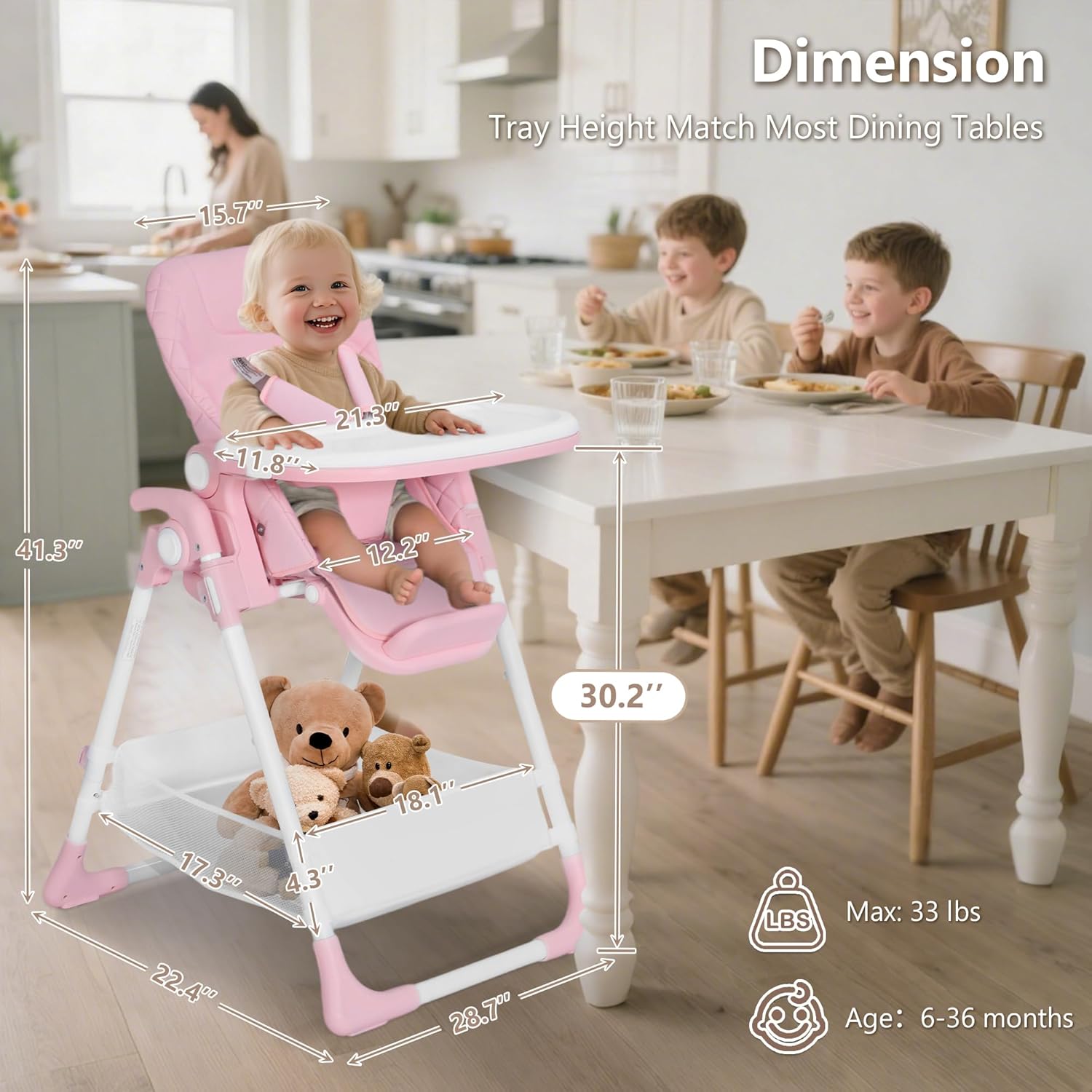 Kinder King Convertible Baby High Chair, Adjustable Feeding Chair for Babies and Toddlers with