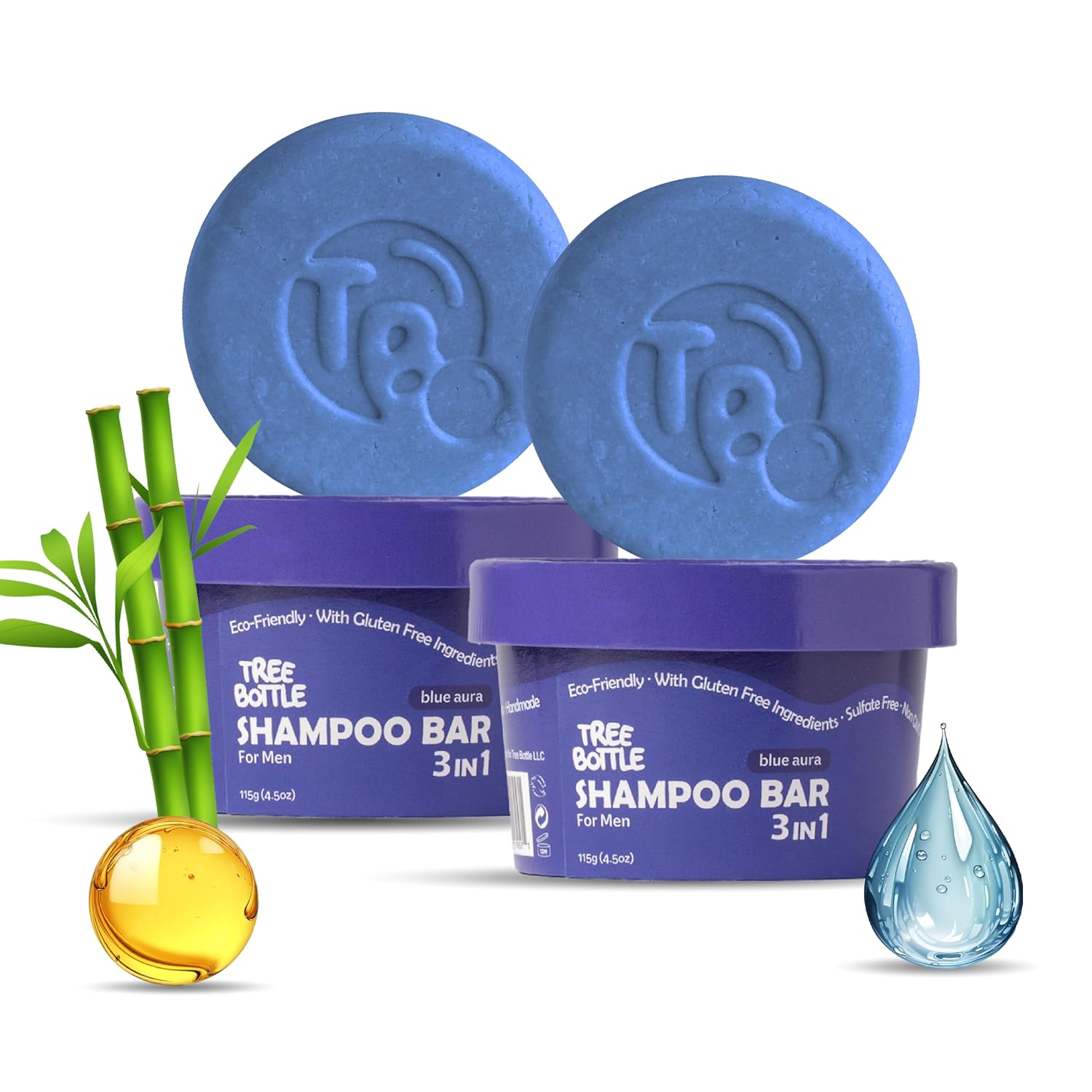 Argan Oil + Bamboo Extract 3-in-1 Shampoo Bar for Men - For Hair, Beard & Body - Deep Clean