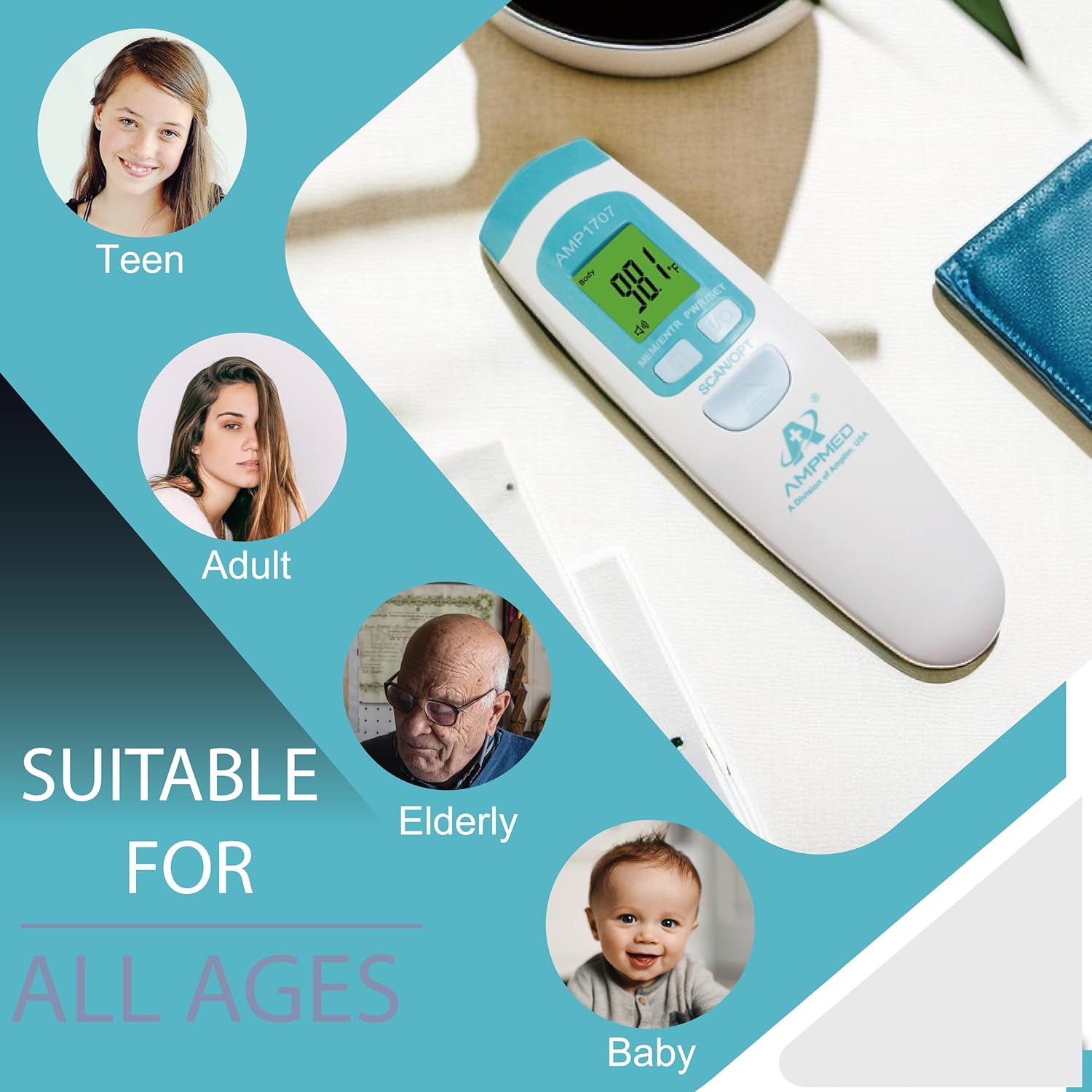 Amplim Non-Contact Forehead Thermometer & Case for Adults, Kids, Baby, FDA Cleared, Medical Grade