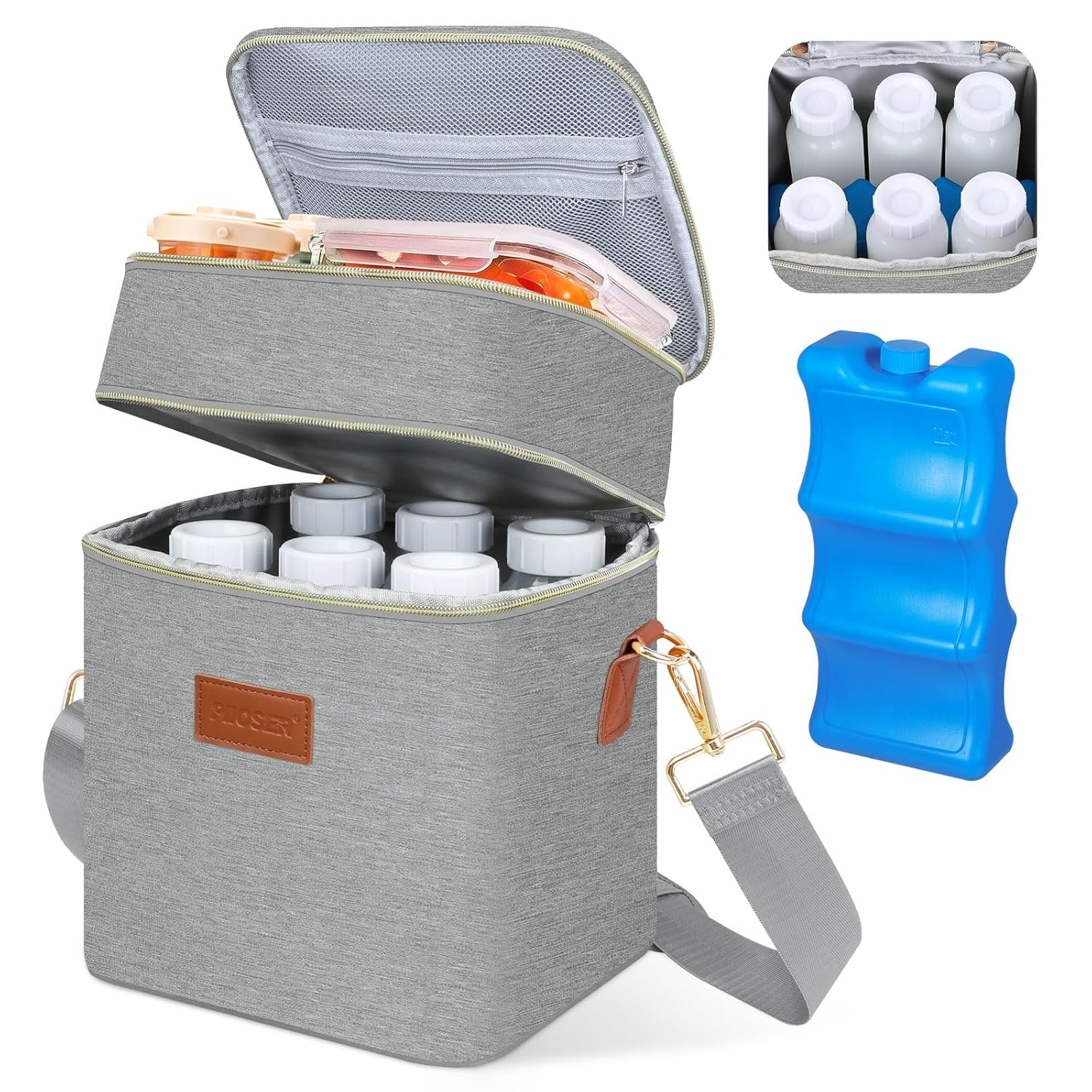 PIIOSER Breastmilk Cooler Bag with Ice Pack Fits 6 Baby Bottles Up to 9 Ounce, Insulated Baby
