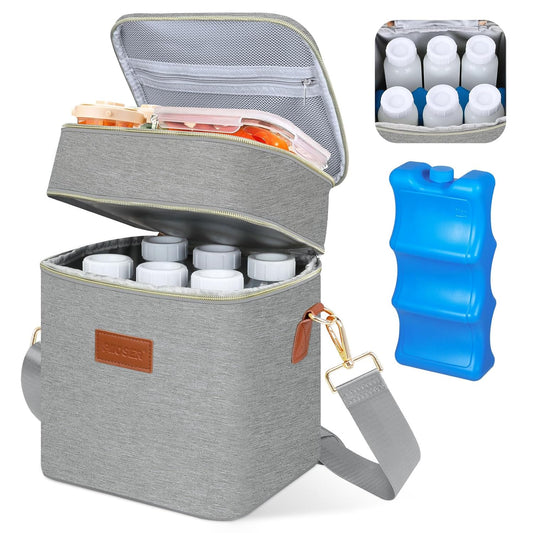PIIOSER Breastmilk Cooler Bag with Ice Pack Fits 6 Baby Bottles Up to 9 Ounce, Insulated Baby