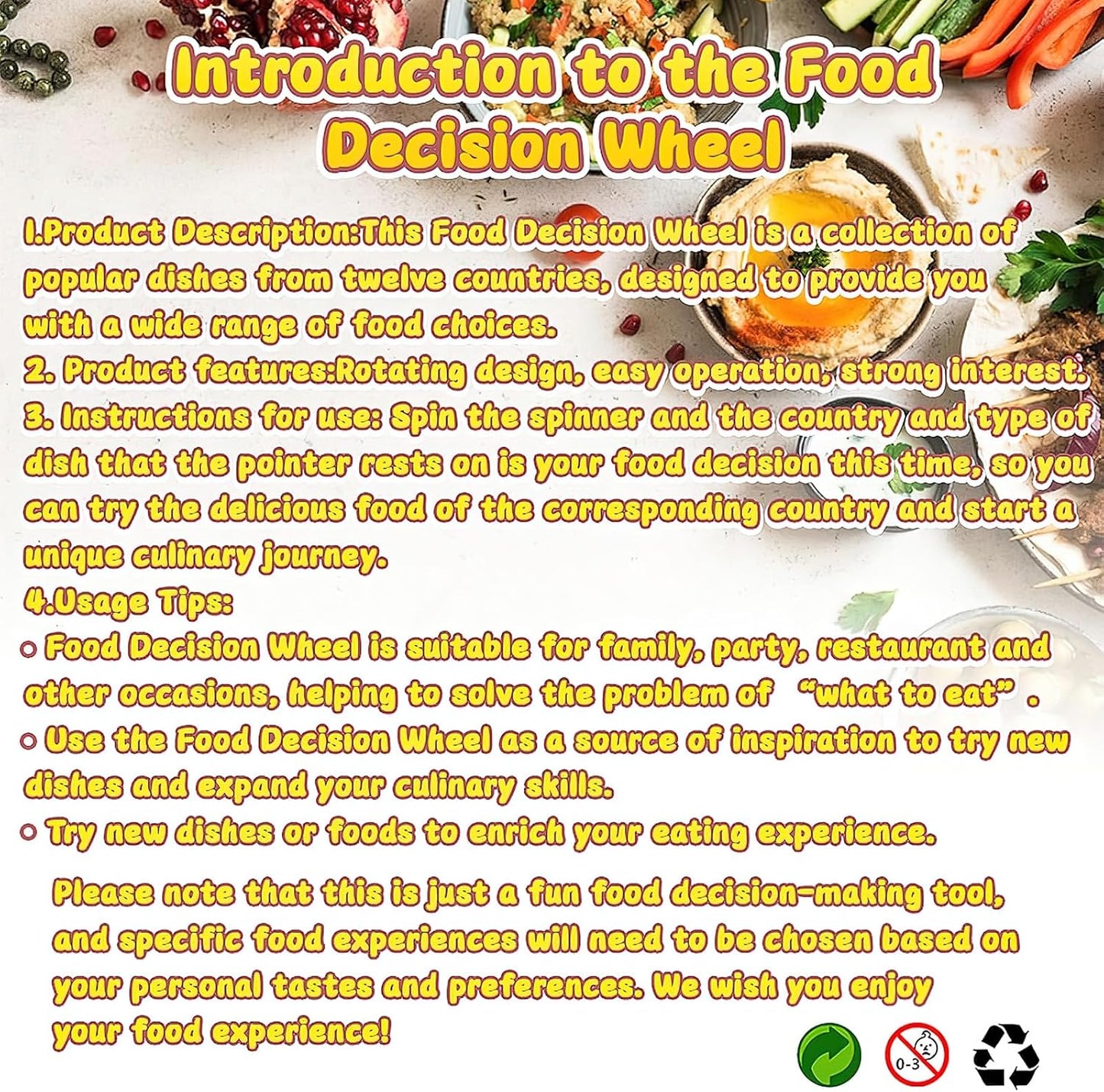 QETRABONE Foodie Dice & Decision Wheel - Fun Meal Picker for Family Game Nights, Couples Date Ideas & Party Games | Includes Fidget Spinner Snack Selector for Food Lovers Halloween Party Supplies