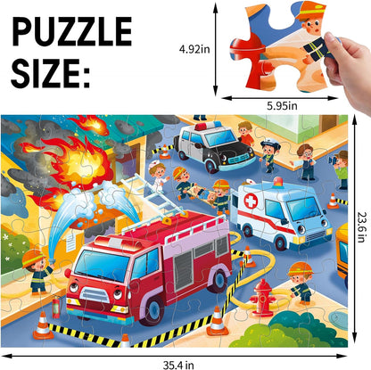 Jumbo Floor Puzzle for Kids,Fire Rescue Jigsaw Large Puzzles,48 Piece Firefighter Fireman Fire Truck Puzzle for Toddler Ages 3-5,Children Learning Preschool Educational Toys,Gift for 4-8 Years Old