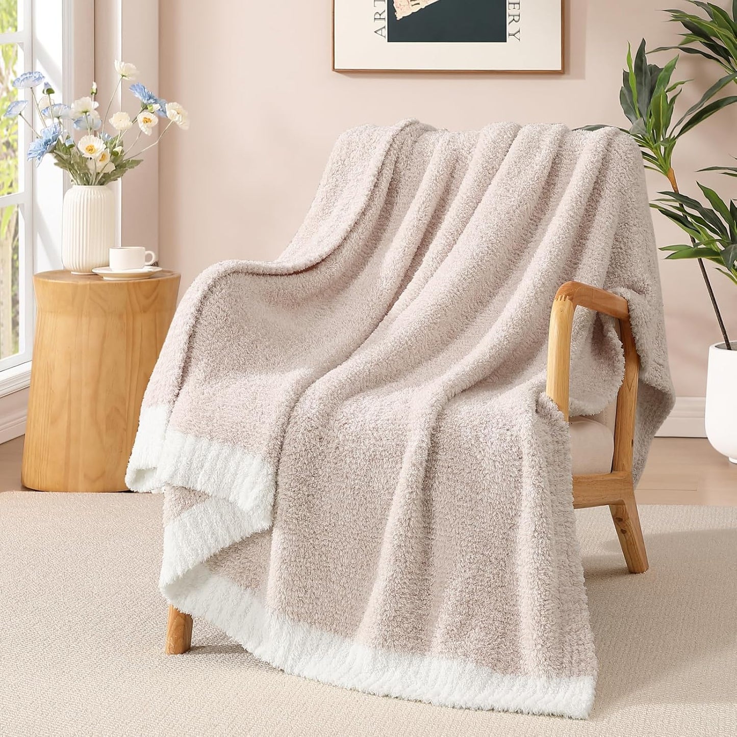 WRENSONGE Throw Blanket Cationic Dyeing Taupe Soft Cozy Fluffy Warm Hand Made Weave Throw Blankets