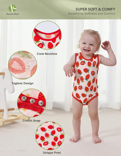 Baby Boy Girl Pajamas Toddler Infant Unisex Sleeveless Sleep Bodysuit Sleepwear Newborn Snap Snug Fit 3-Pack