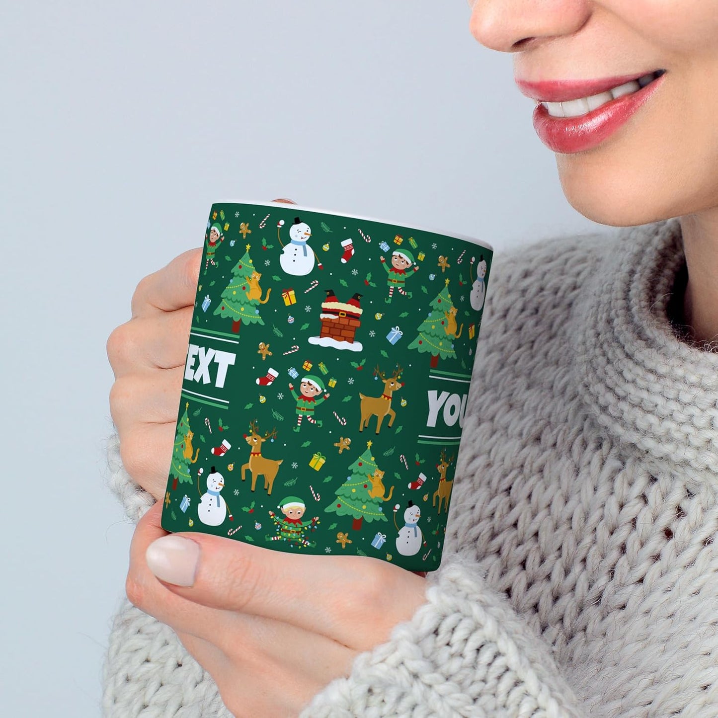 Personalized Mug for Kids - Christmas - Custom Name/Text, Ceramic Hot Chocolate/Cocoa/Coffee Cup for Boys/Girls, Holiday/Birthday Gift - 15 oz, Black Handle