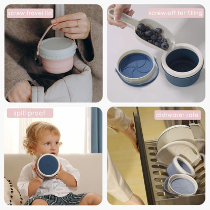 No Spill Silicone Toddler Snack Containers, Detachable Silicone Flap for Filling&Cleaning