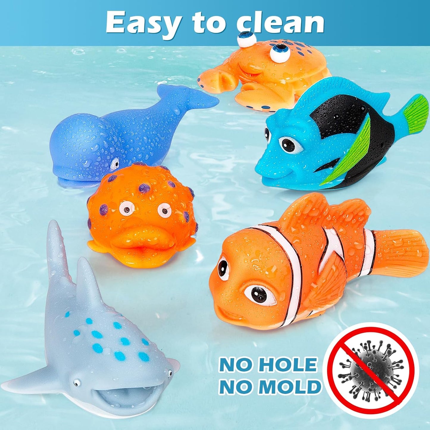No Hole Mold Free Bath Toys for Toddlers 1-3, Water Toys for 6-12 Months Infants with Storage Bag