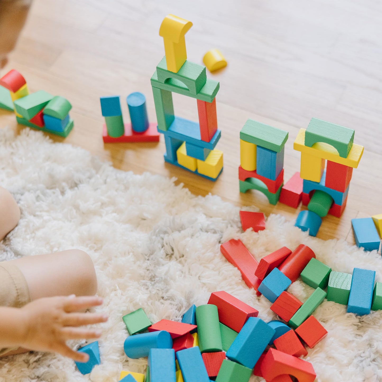 Melissa & Doug Wooden Building Blocks, 100-Piece Set of Sorting & Stacking Toys in 4 Colors and 9