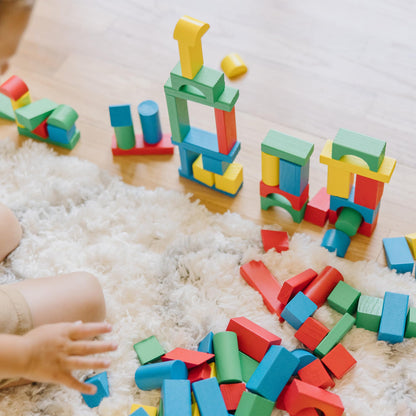 Melissa & Doug Wooden Building Blocks, 100-Piece Set of Sorting & Stacking Toys in 4 Colors and 9
