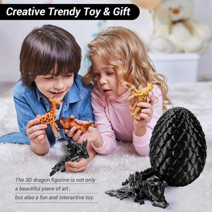 Antetek 3D Printed Dragon with Wings，3D Printed Dragon Egg，3D Printed Dragon in Egg， Movable Articulated Crystal Dragon Eggs with Dragon Inside with Wings
