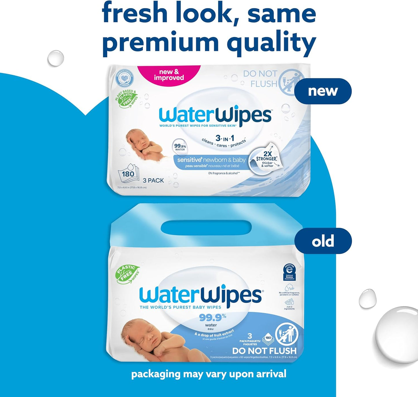 WaterWipes Sensitive+ Newborn & Baby Wipes, 3-In-1 Cleans, Cares, Protects, 99.9% Water, Unscented