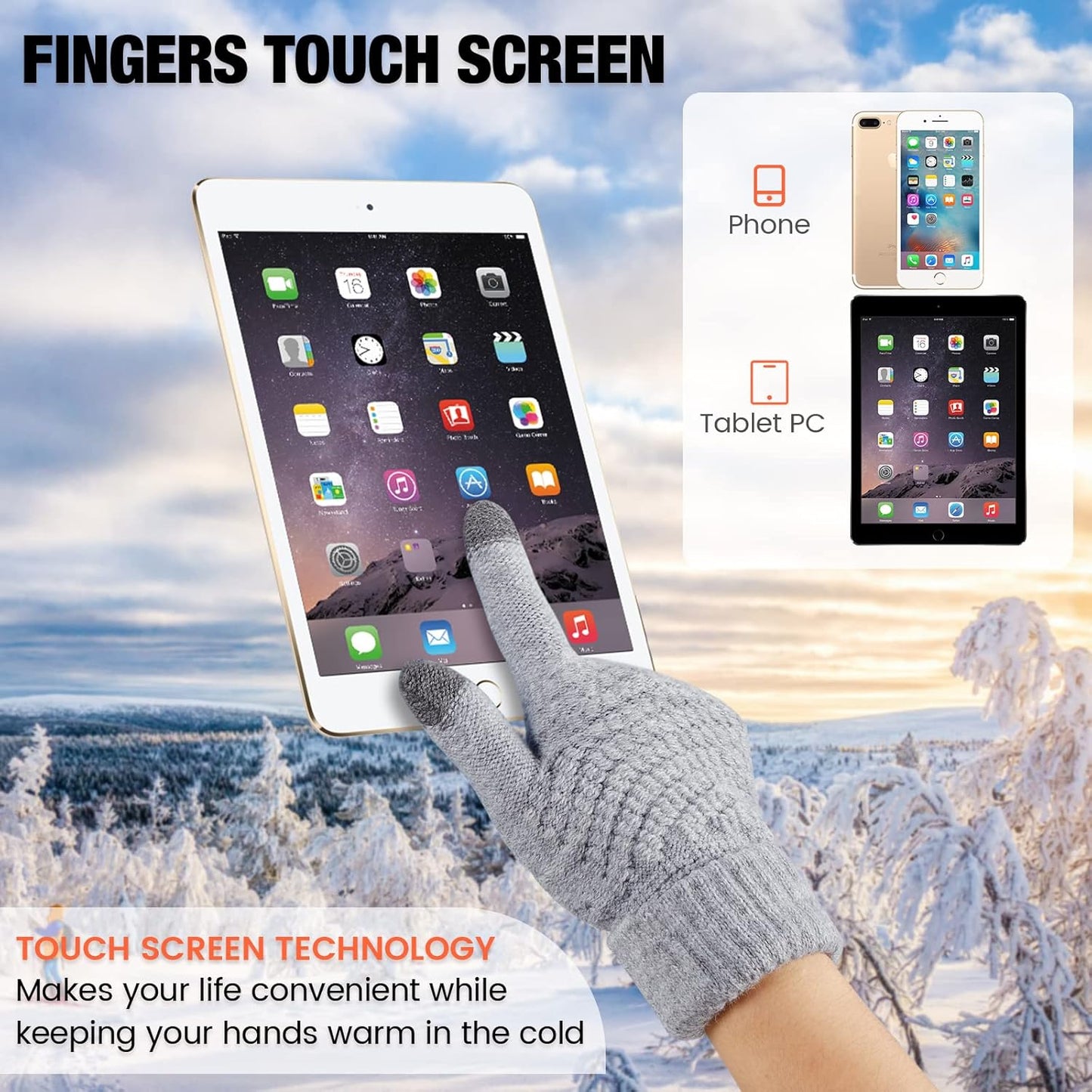 Geyoga 2 Pairs Women's Winter Touch Screen Gloves Soft Warm Fleece Lined Knit Elastic Cuff Winter Texting Gloves